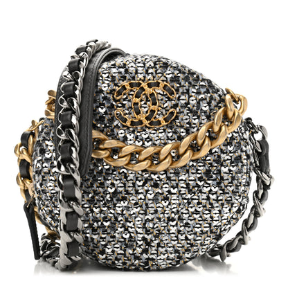 Chanel Sequin Chanel 19 Round Clutch With Chain Silver Black 1 of 10