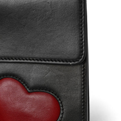 Gucci Knight Calfskin Malaga Kid Heart Medium GG Marmont Chain Handle Bag Black Hibiscus Red Multicolor 10 of 13