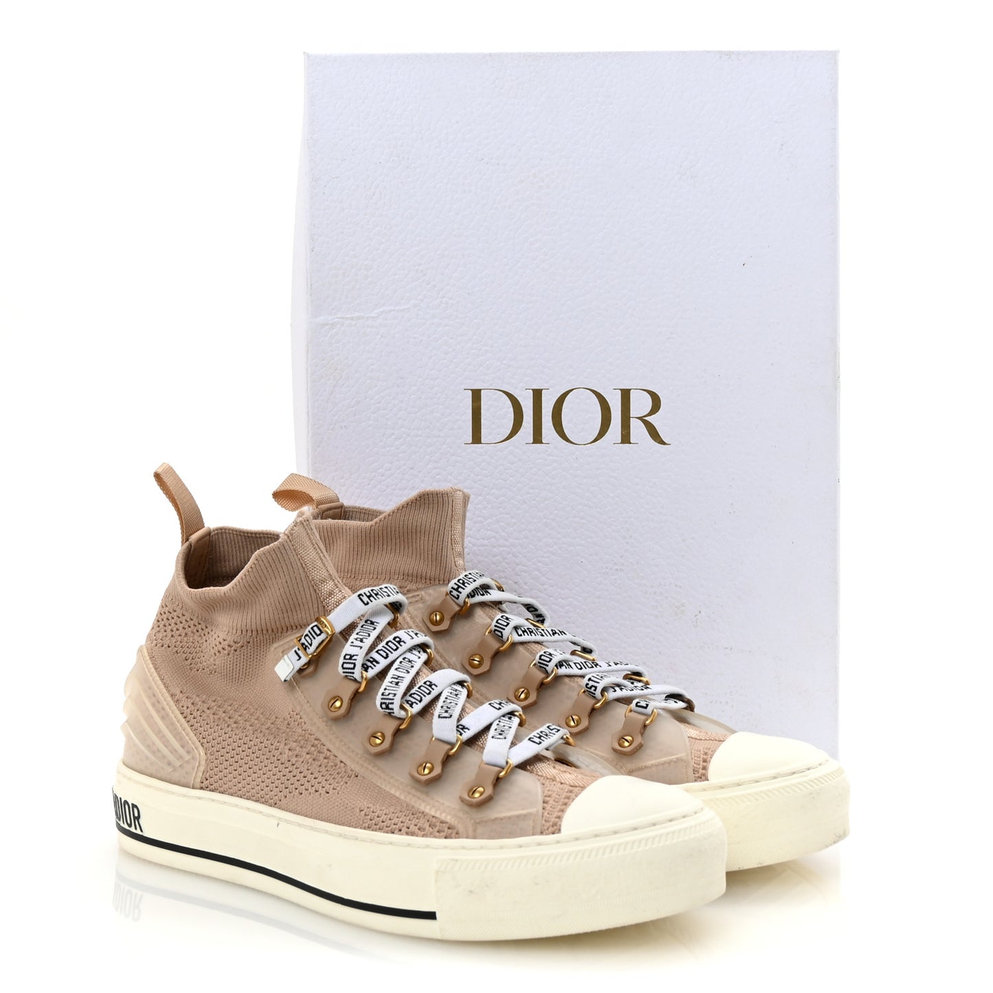 Camouflage Knit Calfskin Womens Walk'n Dior High Top Sneakers 39 Nude