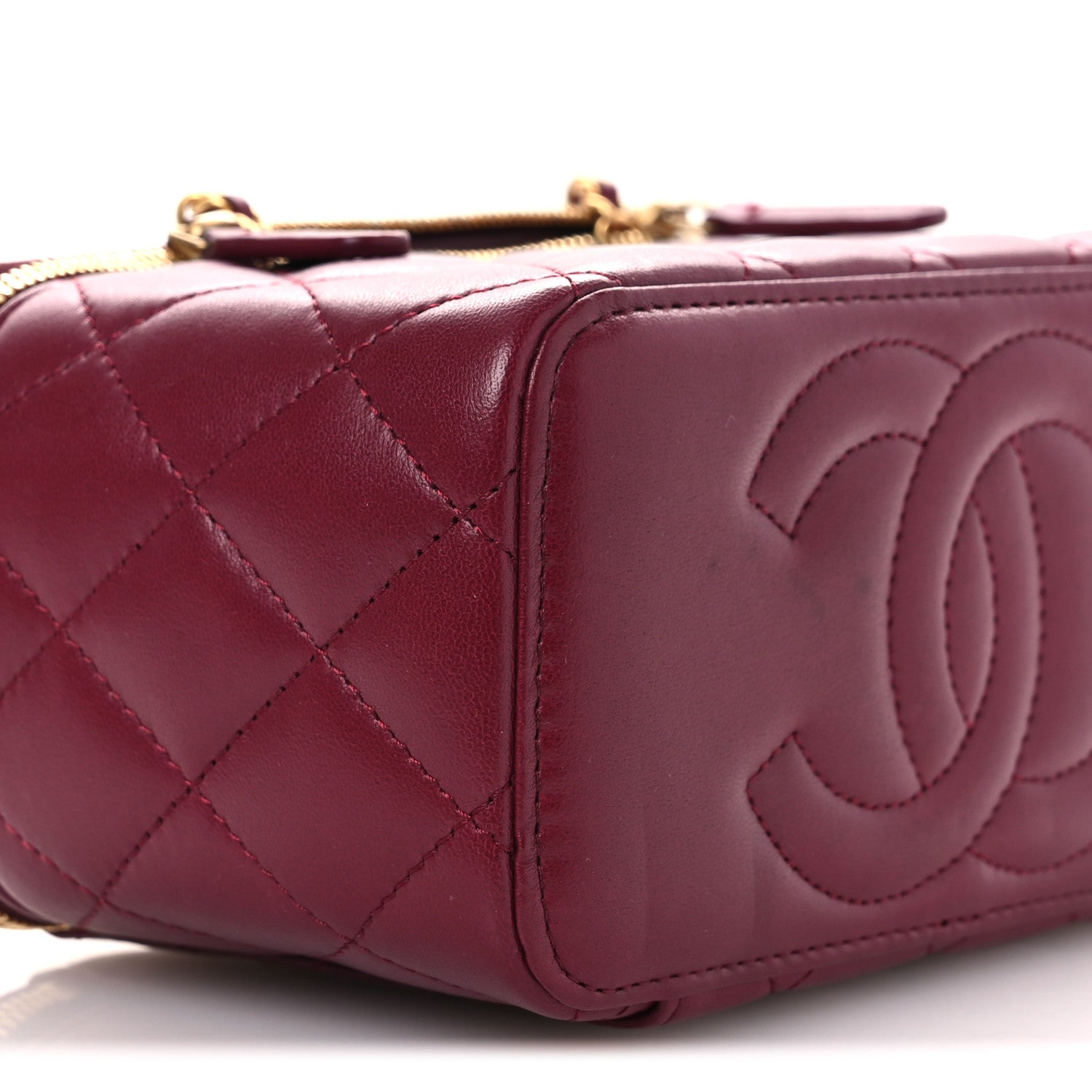 Chanel Lambskin Enamel Quilted Small Coco Hearts Vanity Case With Chain Burgundy 9 of 13