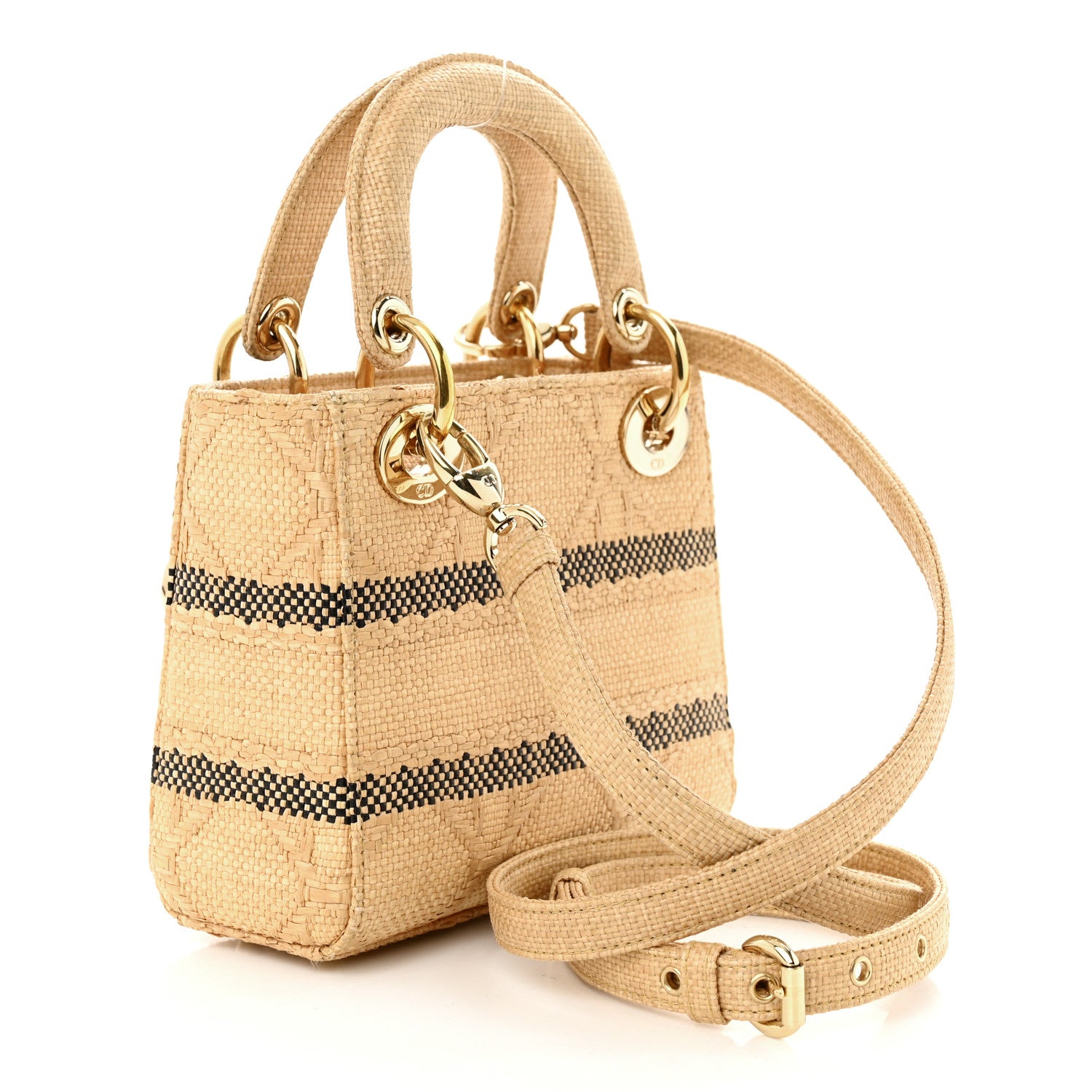 Christian Dior Raffia Woven Cannage Embroidered Mini Lady D-Lite Natural Black 3 of 10