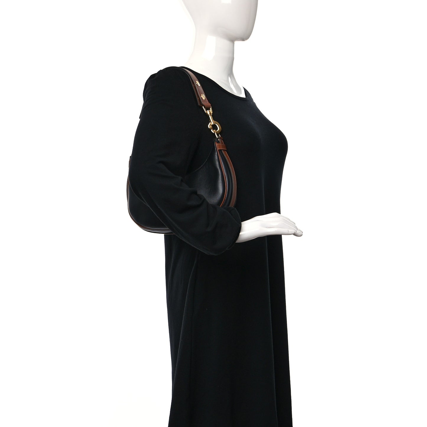Smooth Calfskin Medium Strap Ava Shoulder Bag Black Tan