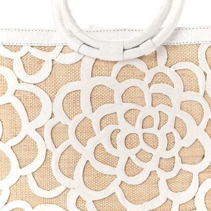 Nancy Gonzalez Crocodile Laser Cut Floral Handbag White Natural 8 of 10