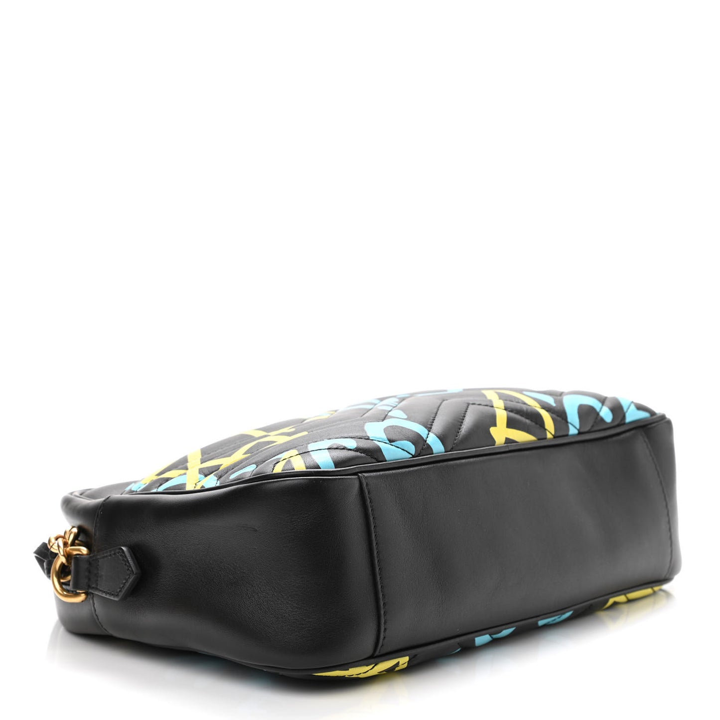 Calfskin Matelasse GucciGhost Medium GG Marmont Chain Shoulder Bag Black New Acquamarine