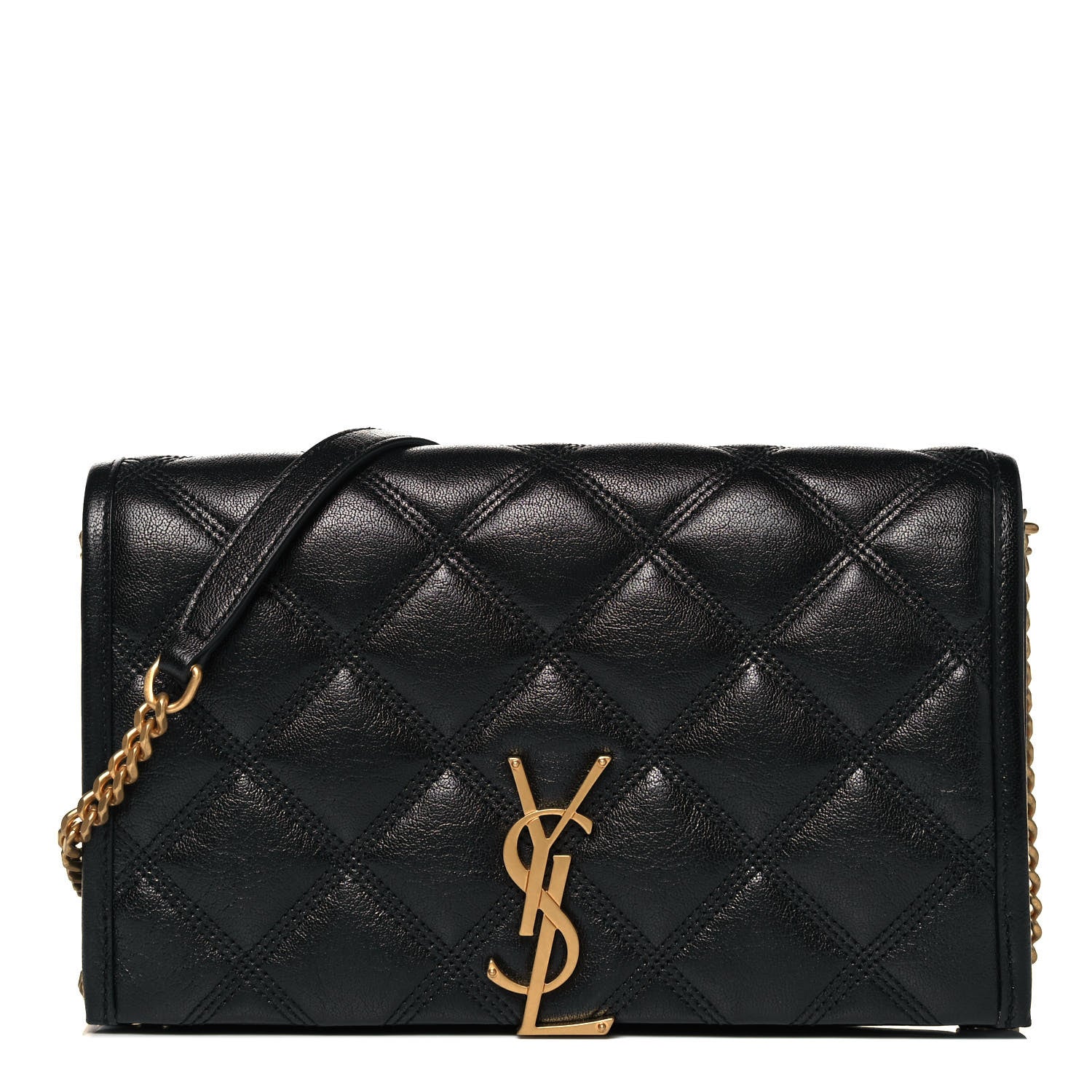 Saint Laurent Lambskin Diamond Quilted Becky Chain Wallet Black 1 of 9