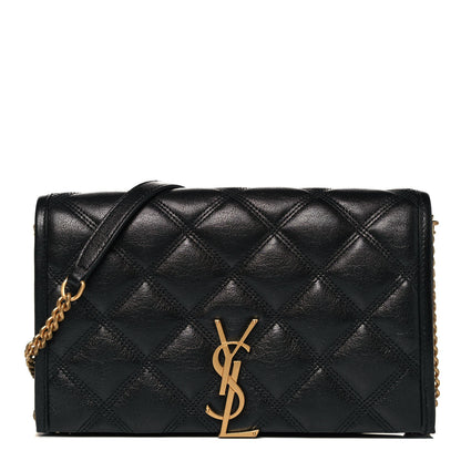 Saint Laurent Lambskin Diamond Quilted Becky Chain Wallet Black 1 of 9