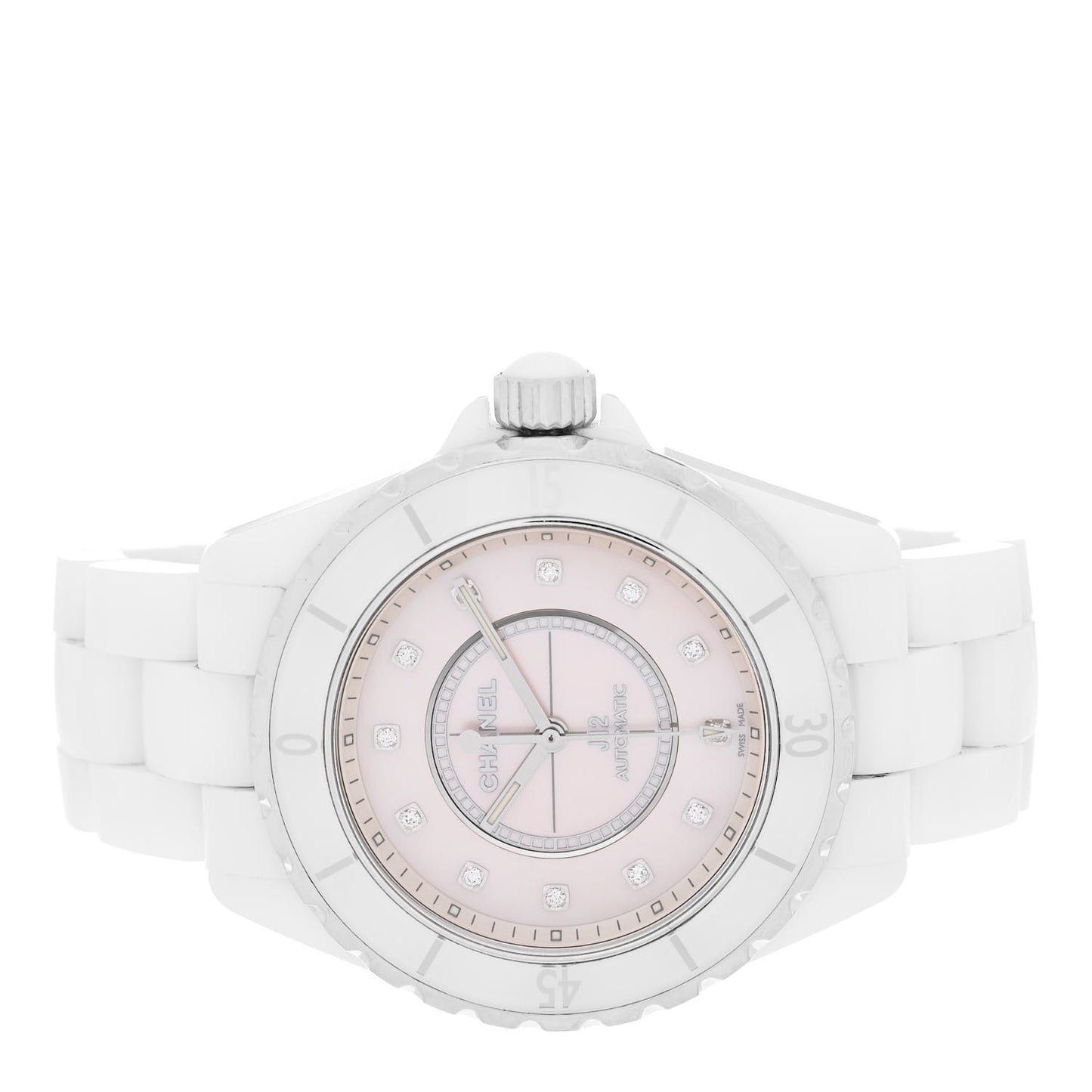 Stainless Steel Ceramic Diamond Pink Mother of Pearl 38mm J12 Automatic Watch White