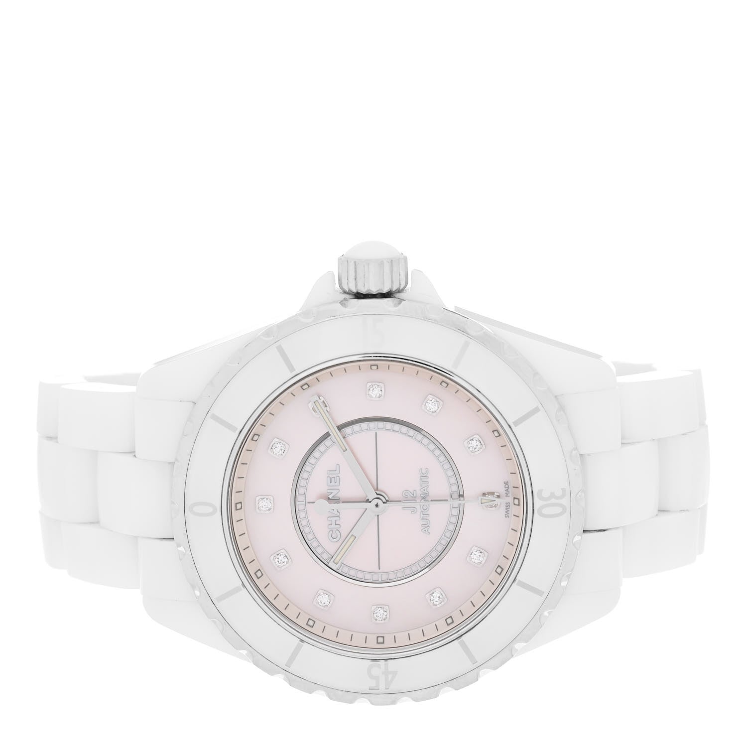 Chanel Stainless Steel Ceramic Diamond Pink Mother of Pearl 38mm J12 Automatic Watch White 2 of 4