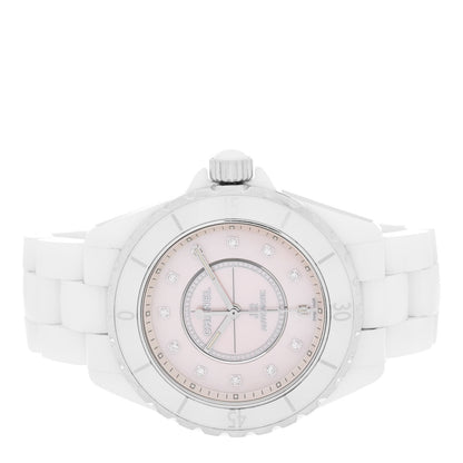 Chanel Stainless Steel Ceramic Diamond Pink Mother of Pearl 38mm J12 Automatic Watch White 2 of 4
