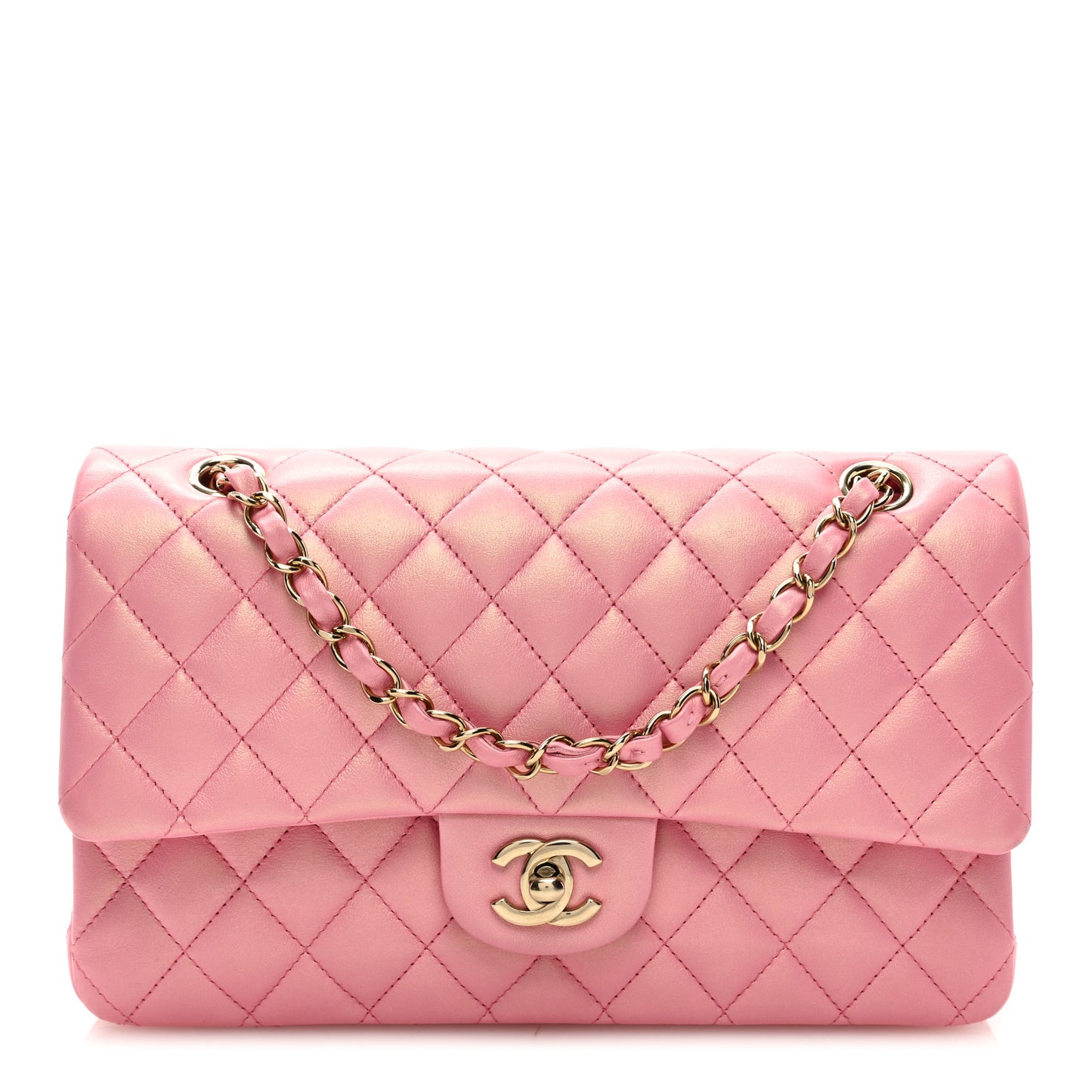 Iridescent Caviar Quilted Medium Double Flap Dark Pink