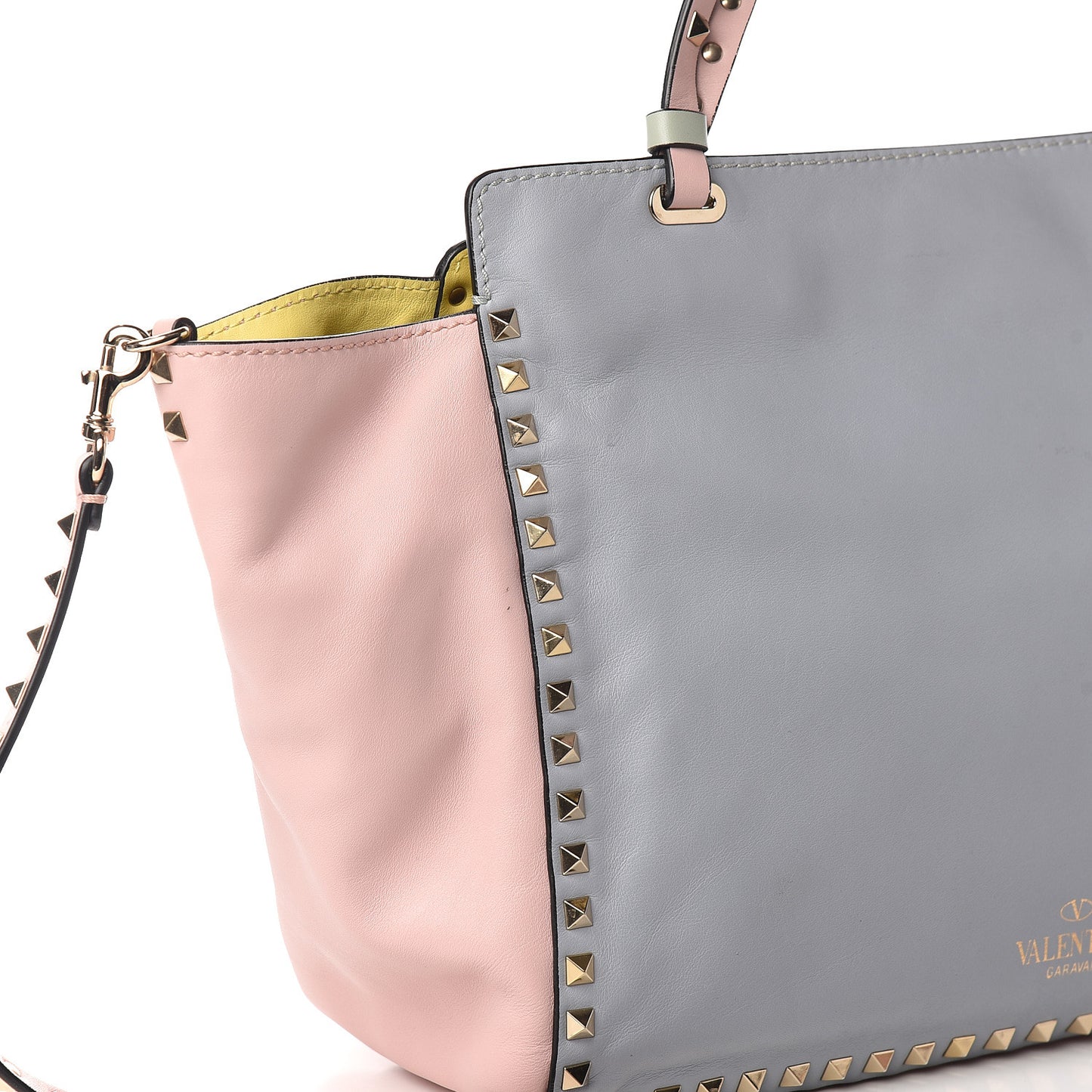 Vitello Watercolor Medium Rockstud Tote Rose Green Yellow Sky