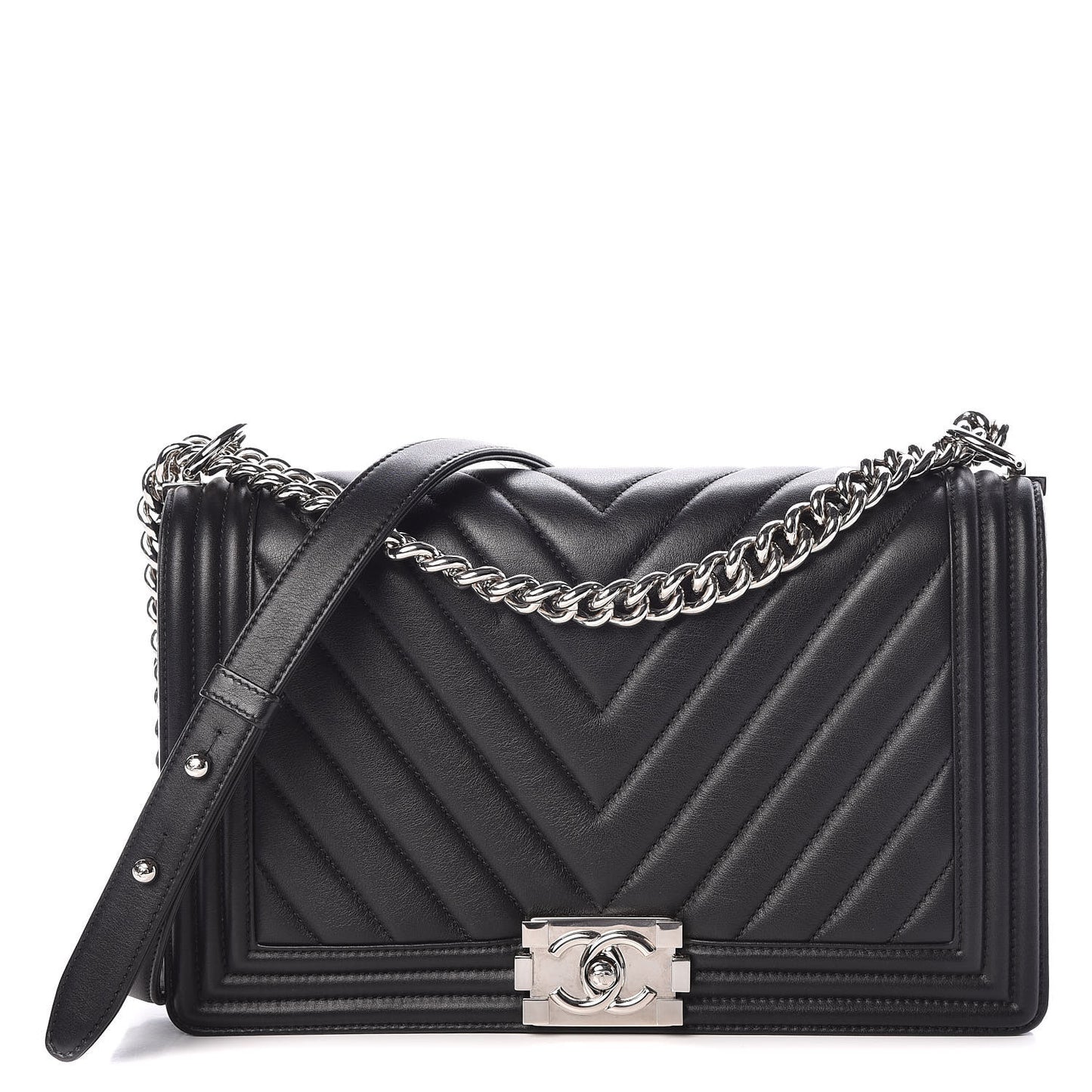 Calfskin Chevron Quilted New Medium Boy Flap Black