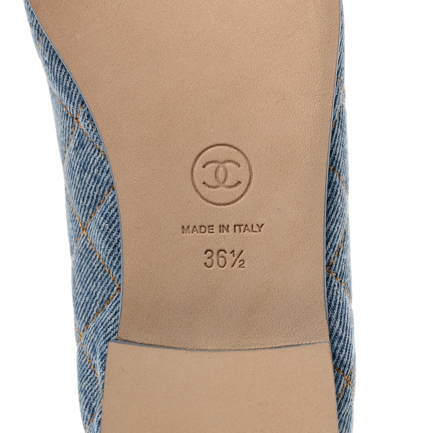 Denim Quilted CC Cap Toe Ballerina Flats 36.5 Light Blue