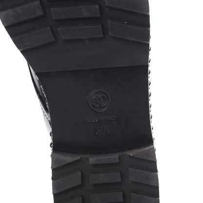 Chanel Crackled Calfskin Velvet Pearl Combat Short Boots 37.5 Black 6 of 8
