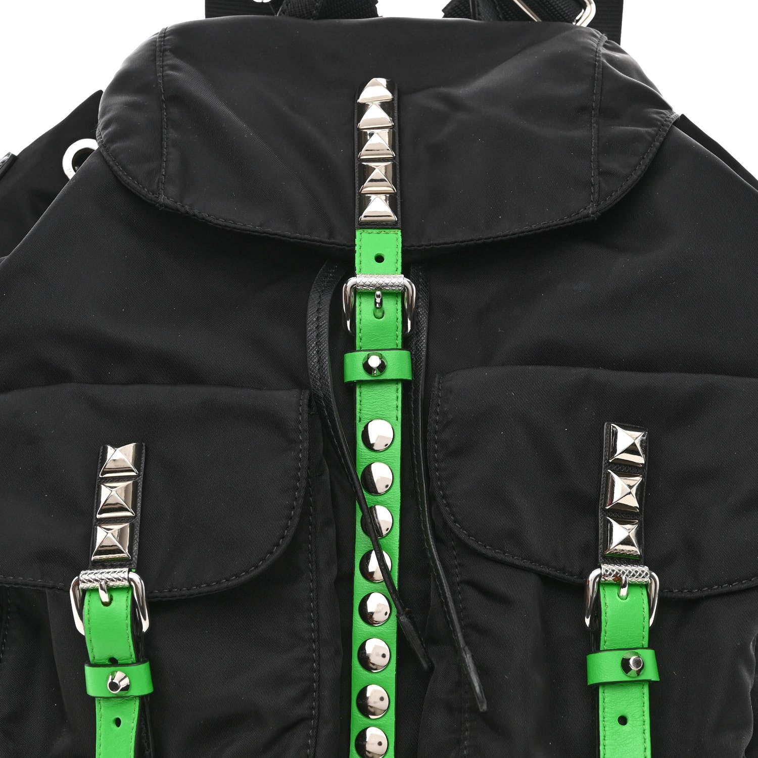 Prada Nylon New Vela Studded Backpack Black Green 9 of 12