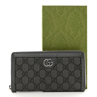 Gucci GG Supreme Monogram Textured Dollar Calfskin Ophidia Zip Around Wallet Grey Black Graphite Grey 9 of 9