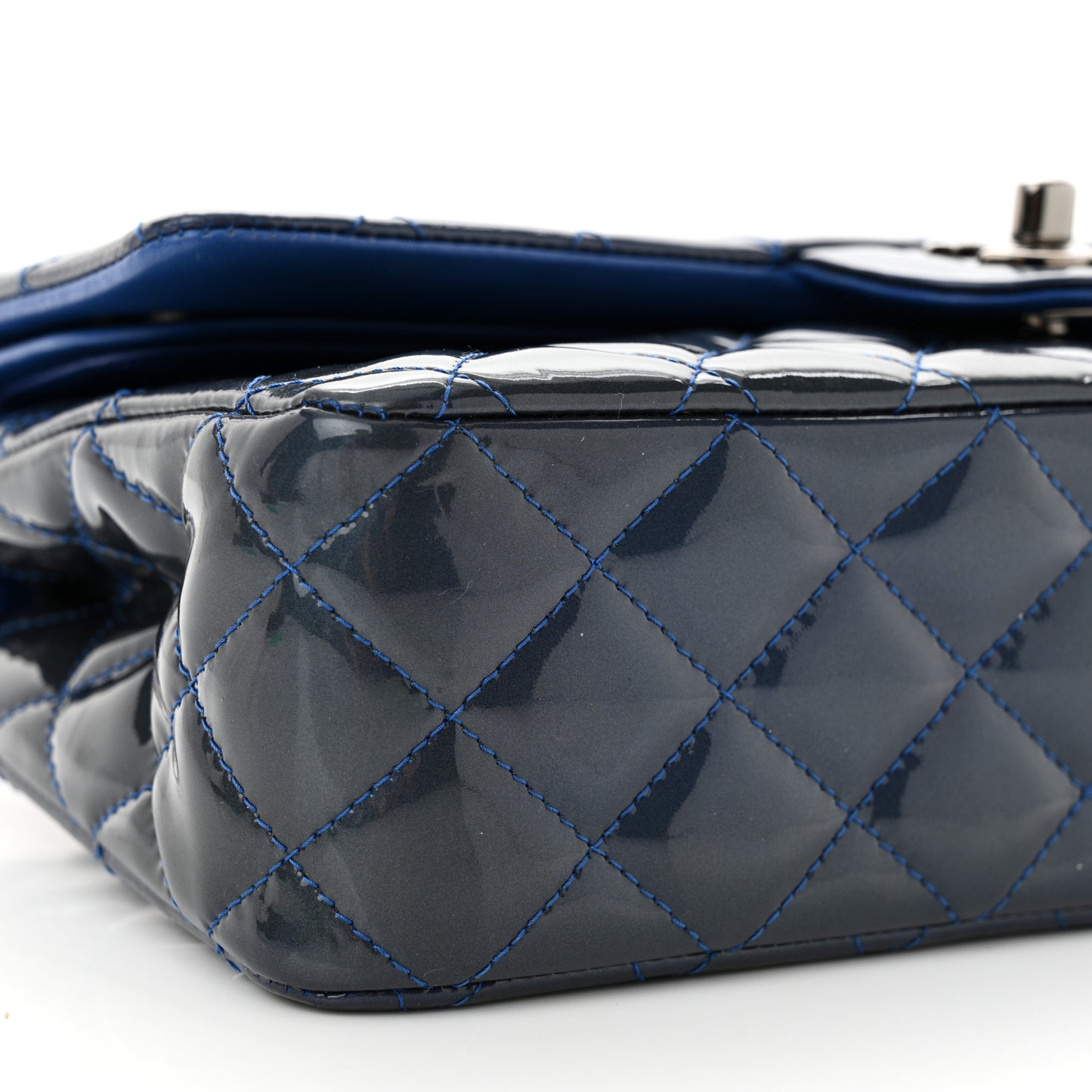 Patent Quilted Medium Double Flap Blue