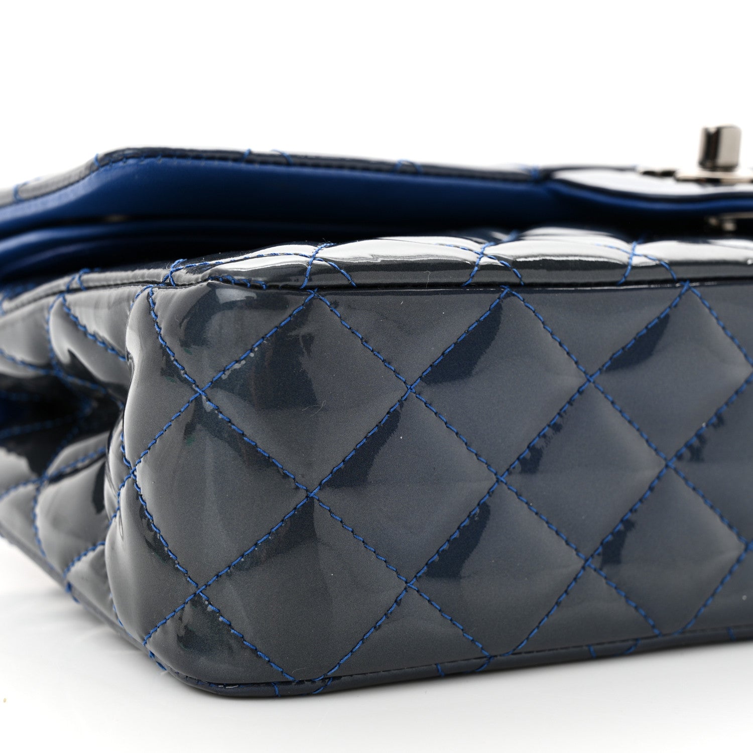 Chanel Patent Quilted Medium Double Flap Blue 9 of 12