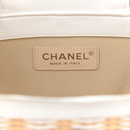 Chanel Calfskin Raffia Small Vanity Case Bag White Beige 6 of 9