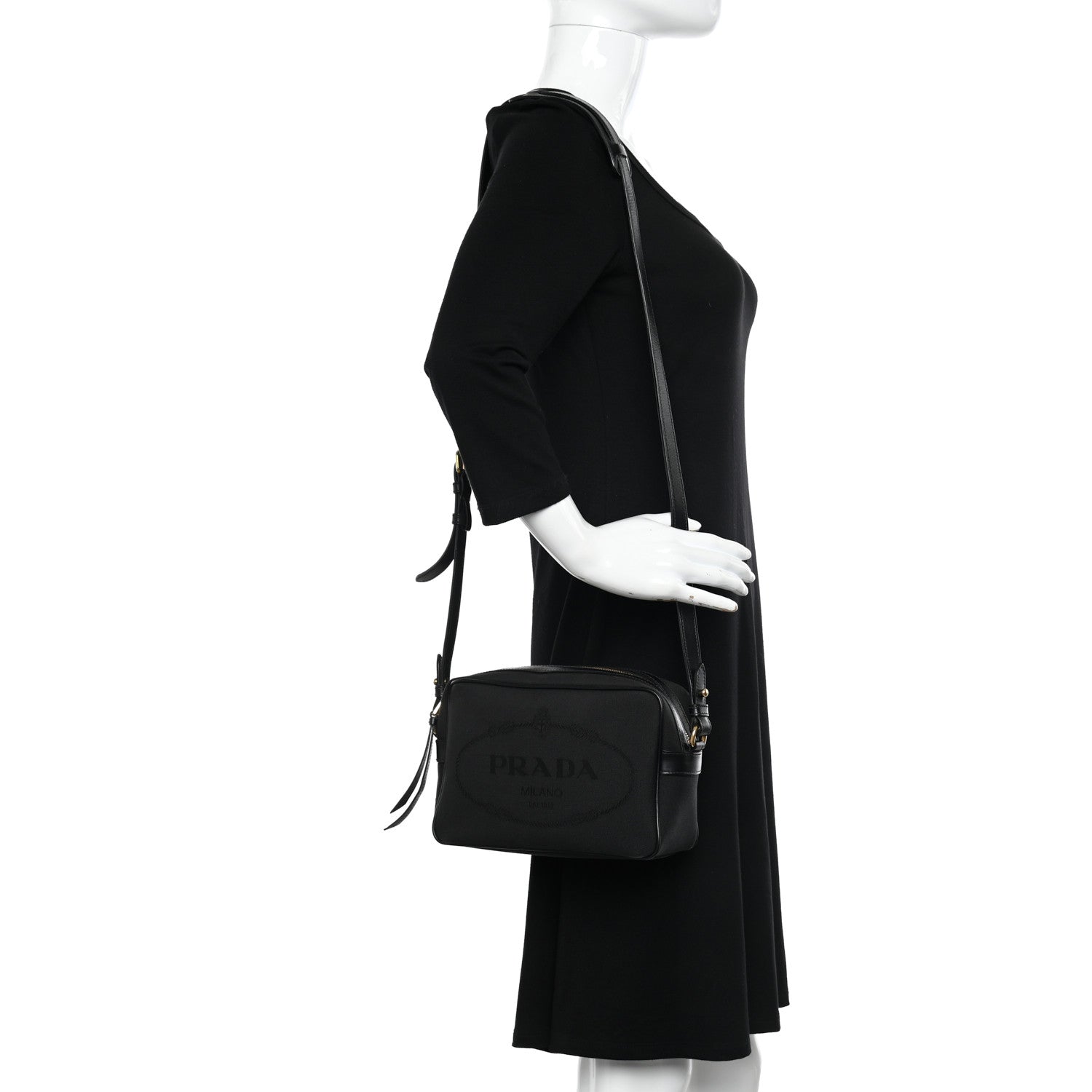 Prada Jacquard Logo Camera Bag Black 2 of 10