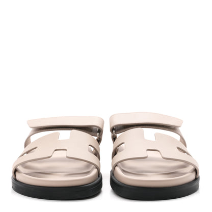 Hermes Calfskin Womens Chypre Sandals 37.5 Beige Mastic 3 of 9