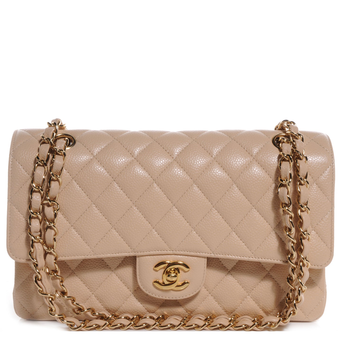 Caviar Quilted Medium Double Flap Beige Clair
