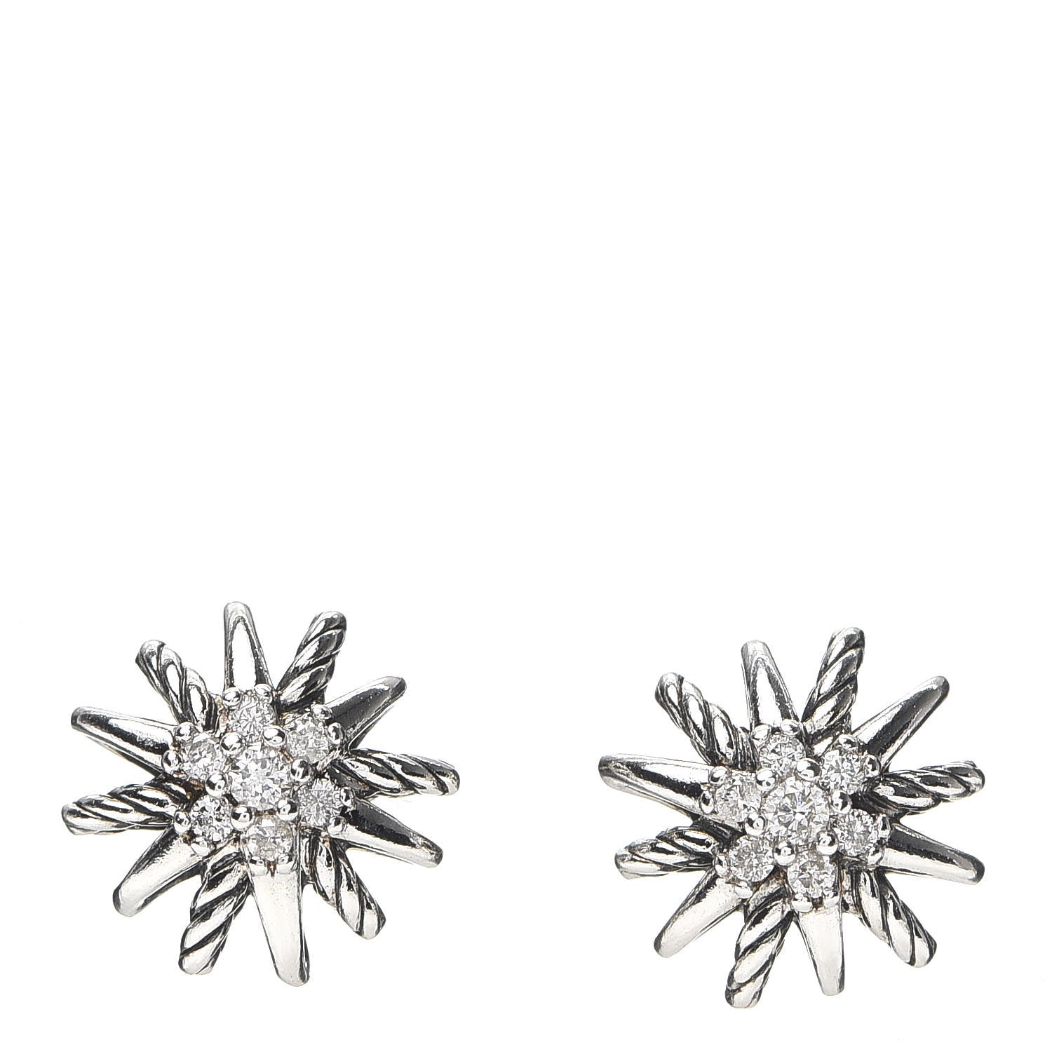 David Yurman Sterling Silver Diamond 10mm Starburst Earrings 1 of 4