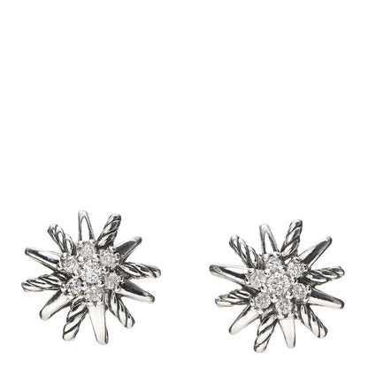 David Yurman Sterling Silver Diamond 10mm Starburst Earrings 1 of 4