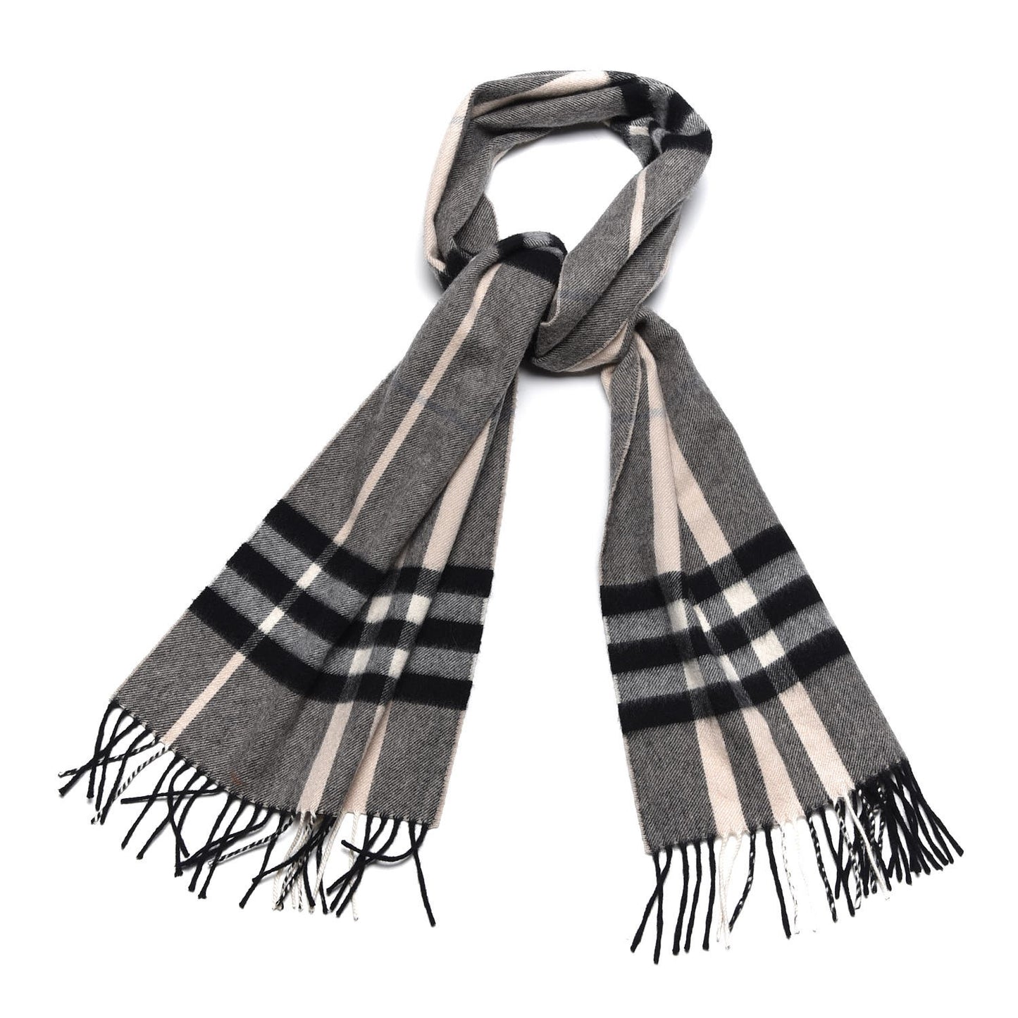 Cashmere Classic Check Fringe Scarf Grey