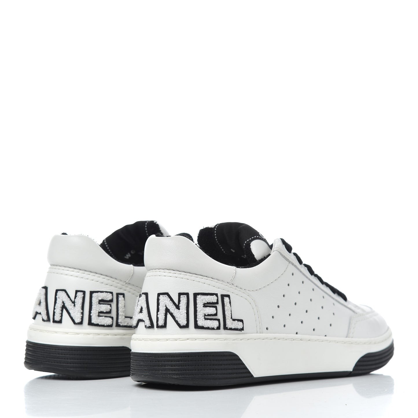 Calfskin Womens Logo Sneakers 35 Black White