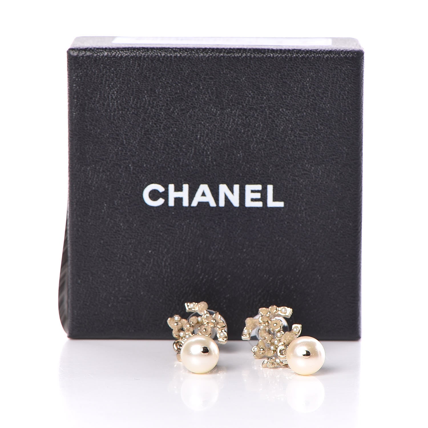 Chanel Pearl Crystal CC Flower Drop Earrings Gold White Nacre 5 of 5