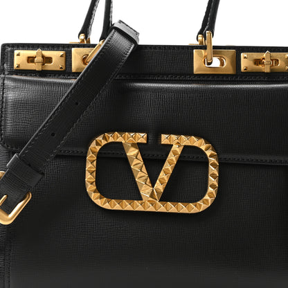 Valentino Garavani Grainy Calfskin Rockstud Medium Alcove Top-Handle Bag Black 7 of 9
