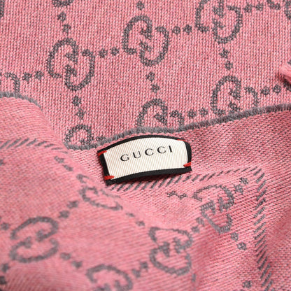 Gucci Wool Jacquard GG Monogram Sten Fringe Scarf Graphite Pink 4 of 4