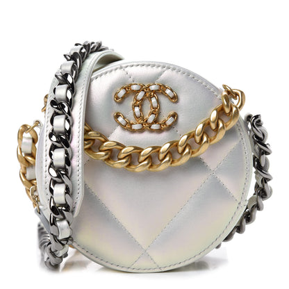 Chanel Iridescent Calfskin Quilted 19 Round Clutch With Chain White 1 of 10