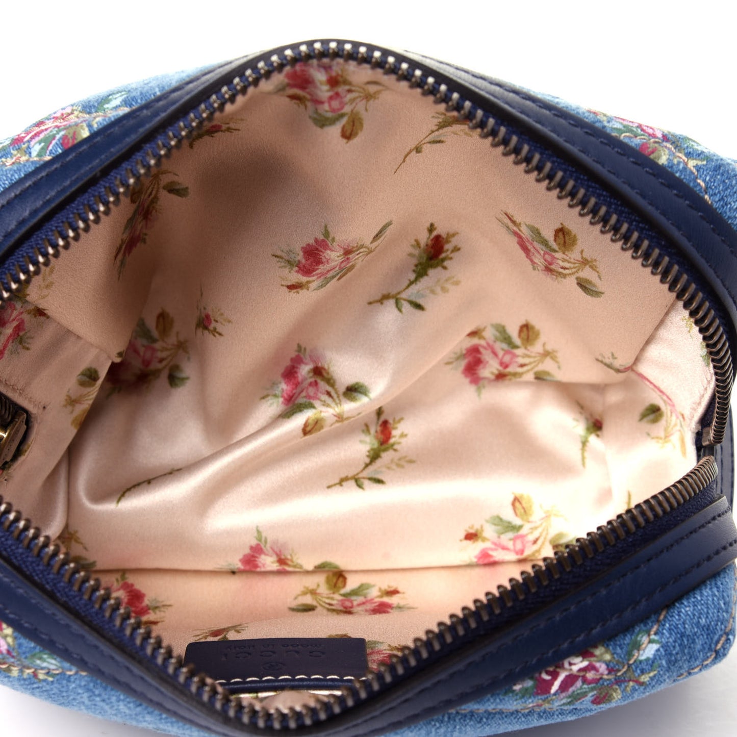 Denim Matelasse Flora GG Marmont Cosmetic Case Blue