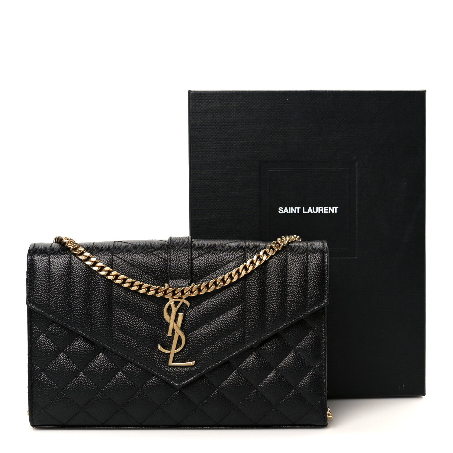 Saint Laurent Grain De Poudre Mixed Matelasse Triquilt Monogram Chain Wallet Black 11 of 11
