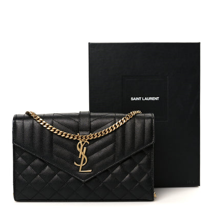 Saint Laurent Grain De Poudre Mixed Matelasse Triquilt Monogram Chain Wallet Black 11 of 11