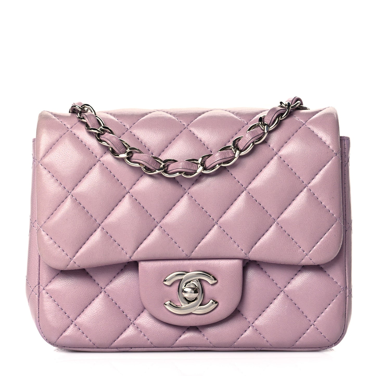 Lambskin Quilted Mini Square Flap Light Purple