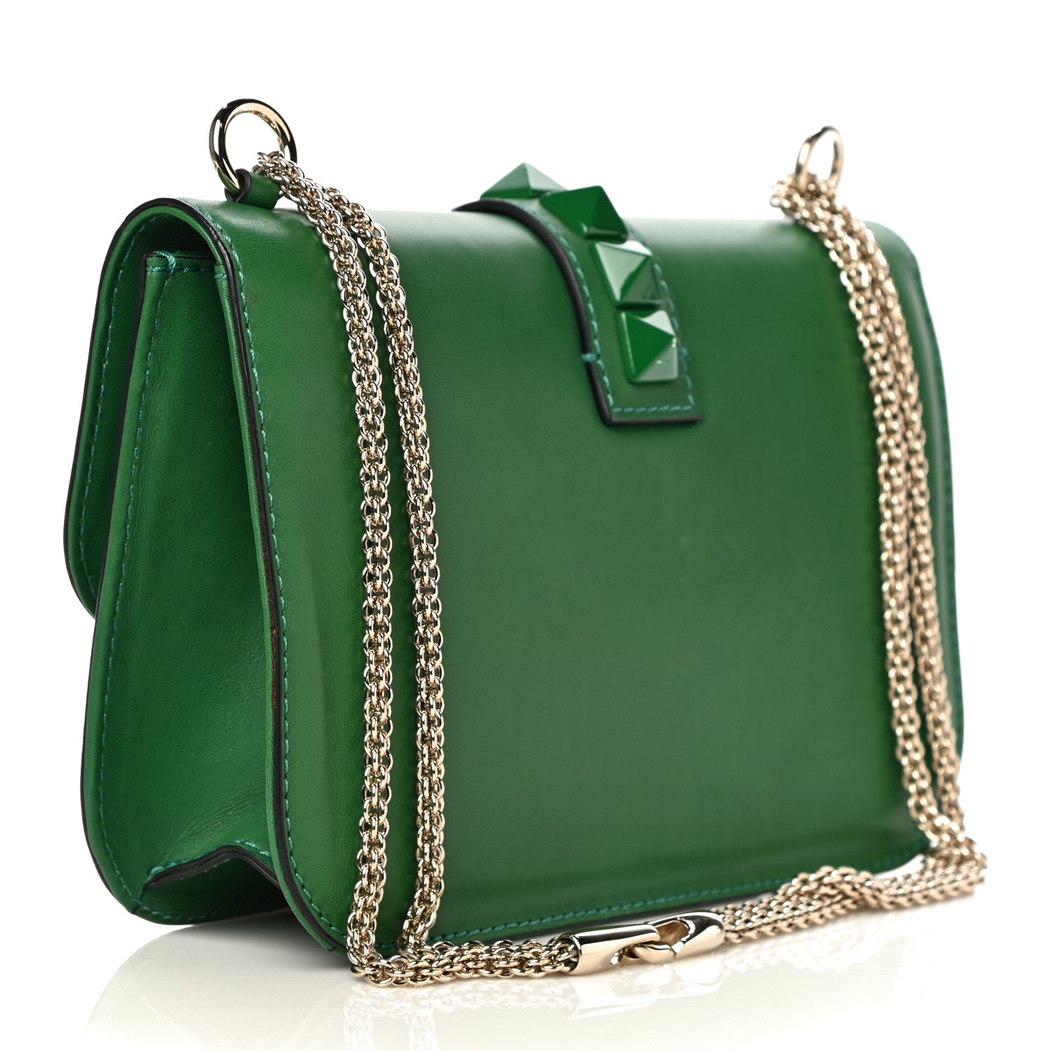 Valentino Garavani Vitello Medium Glam Lock Rockstud Flap Pop Green 2 of 14