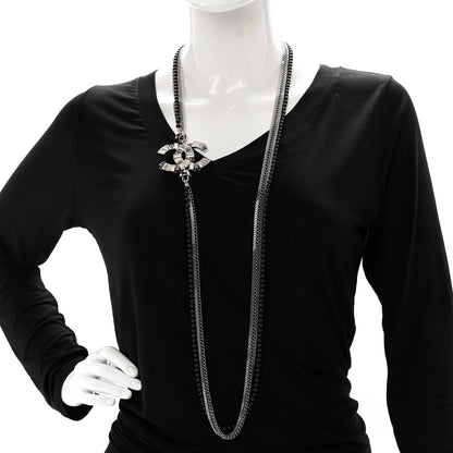 Chanel Metal Crystal Baguette Beaded CC Multi Strand Long Necklace Silver Black 2 of 6