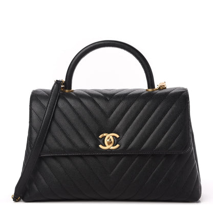 Chanel Caviar Chevron Quilted Medium Coco Handle Flap Black 1 of 19