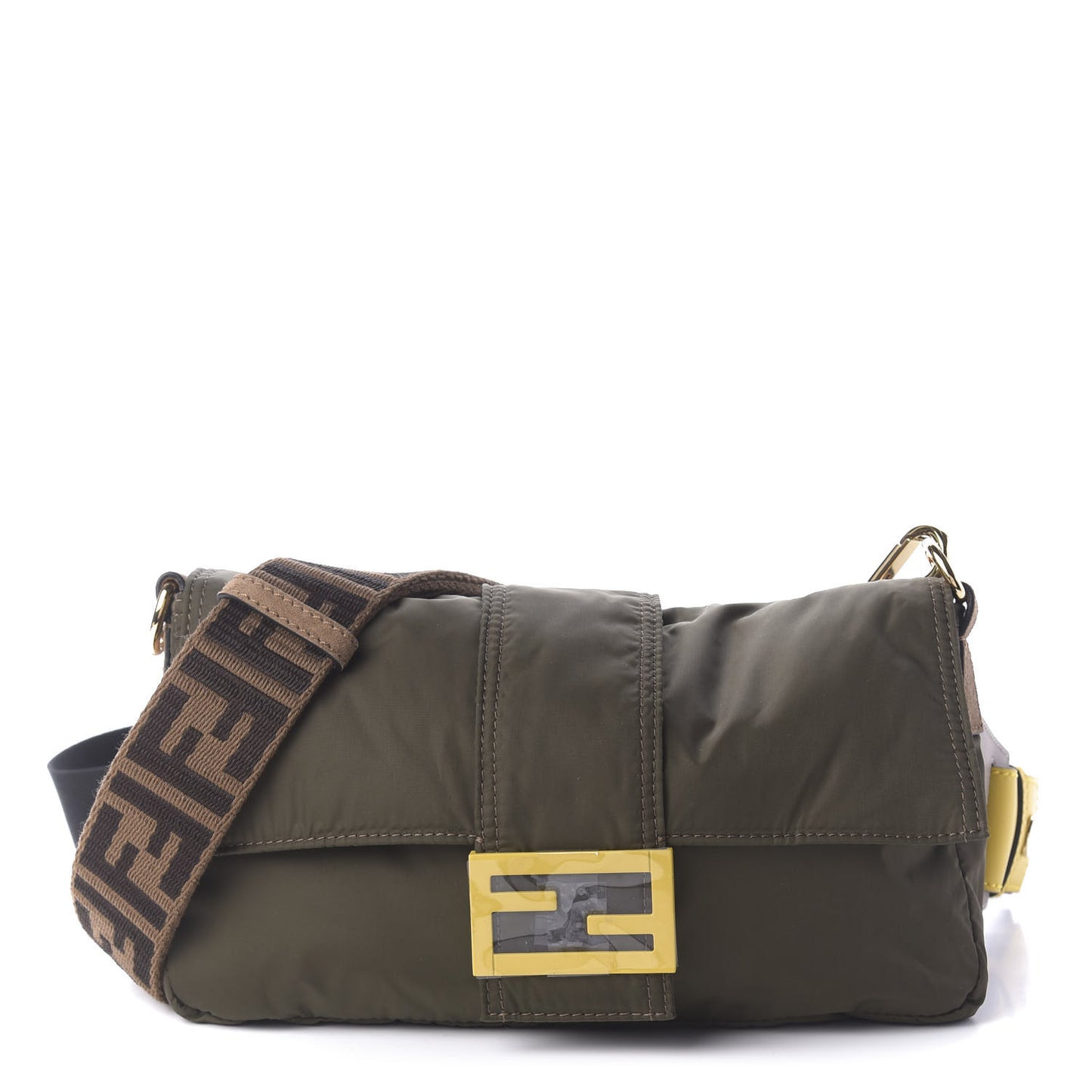 Nylon Dolmias Vitello Grace FF Puffer Belt Baguette Bag Military Brown Tortora