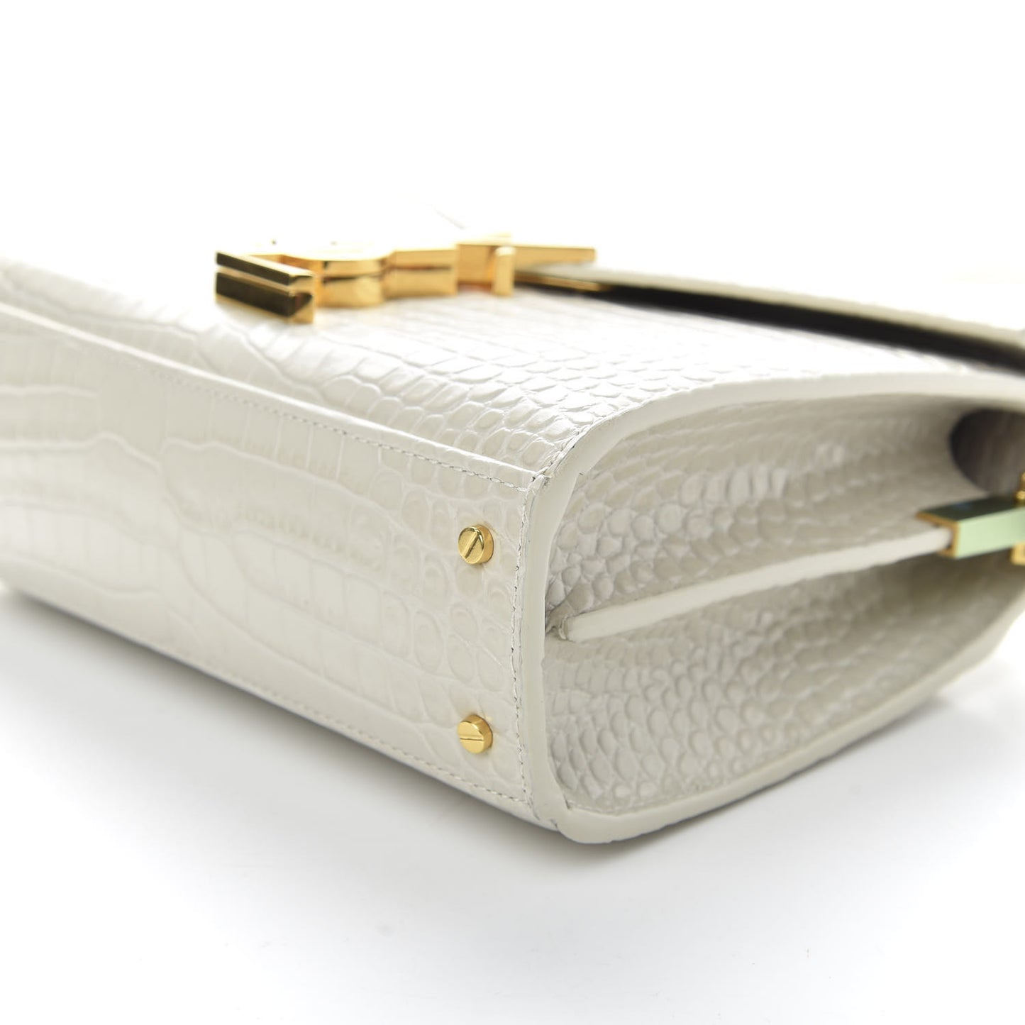 Crocodile Embossed Mini Classic Monogram Cassandra Top Handle Crema Soft