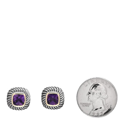 David Yurman Sterling Silver 14K Yellow Gold Amethyst 7mm Albion Earrings 2 of 5