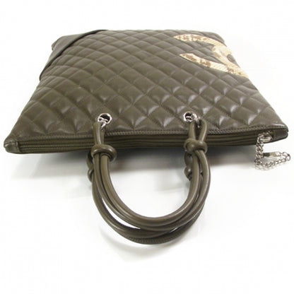 Chanel Calfskin Python Quilted Cambon Flat Tote Khaki 7 of 12