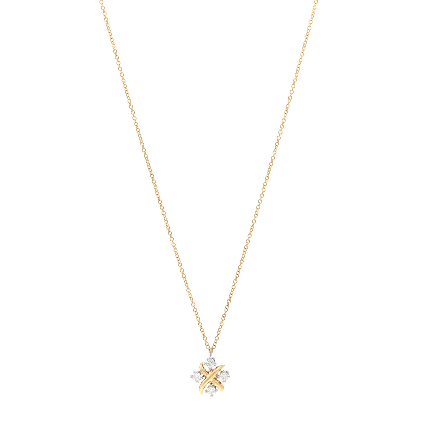 Platinum 18K Yellow Gold Diamond Schlumberger Lynn Pendant Necklace