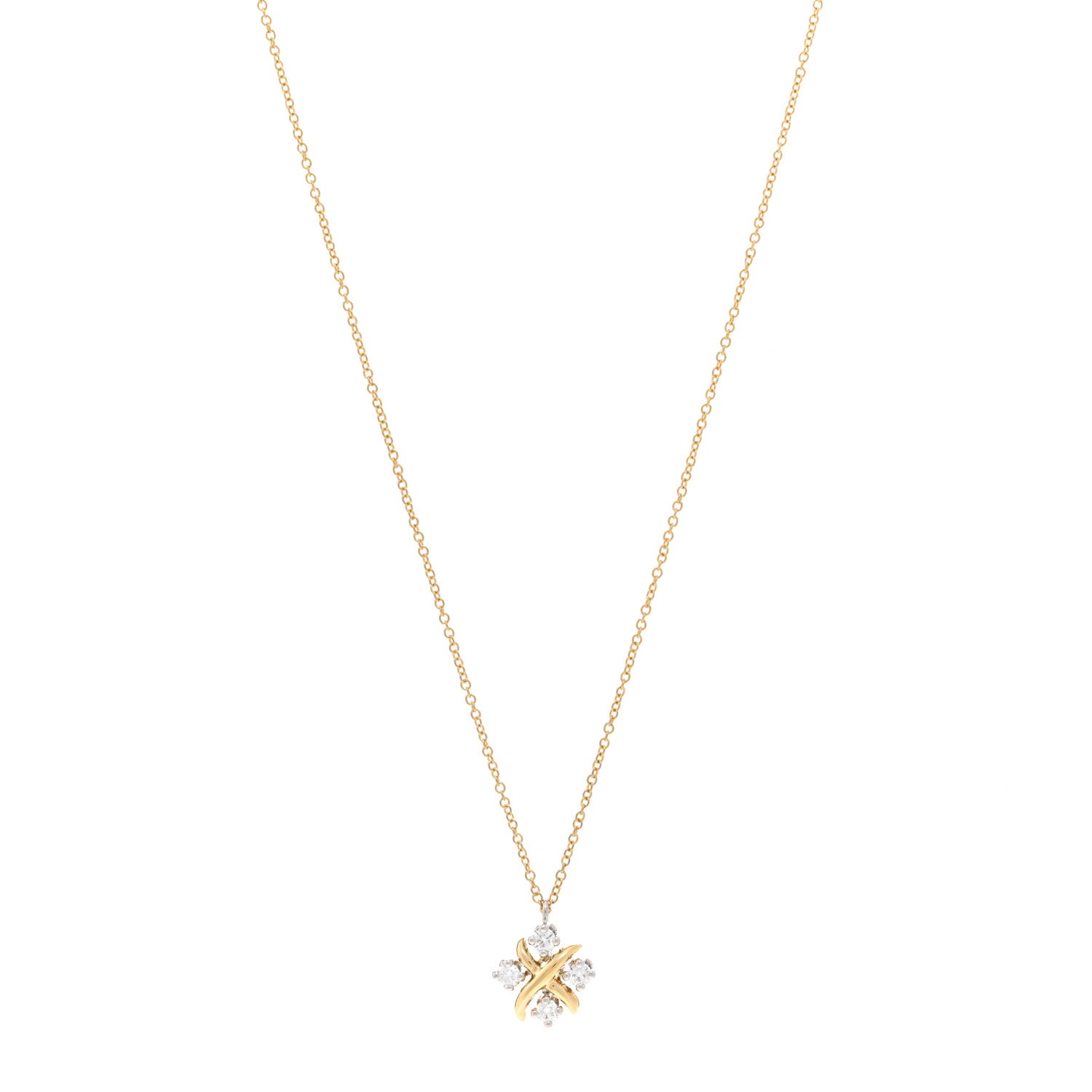 Tiffany Platinum 18K Yellow Gold Diamond Schlumberger Lynn Pendant Necklace 1 of 4