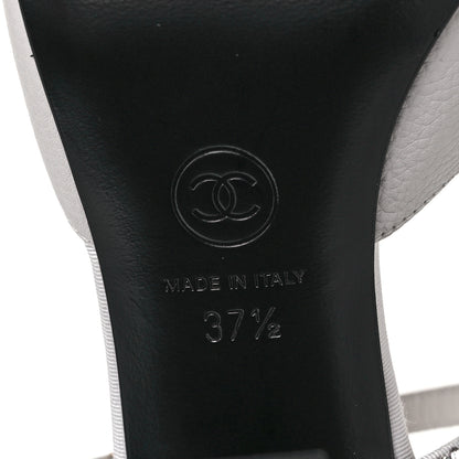 Chanel Grained Calfskin Strass CC Sandals 37.5 Light Gray 6 of 9