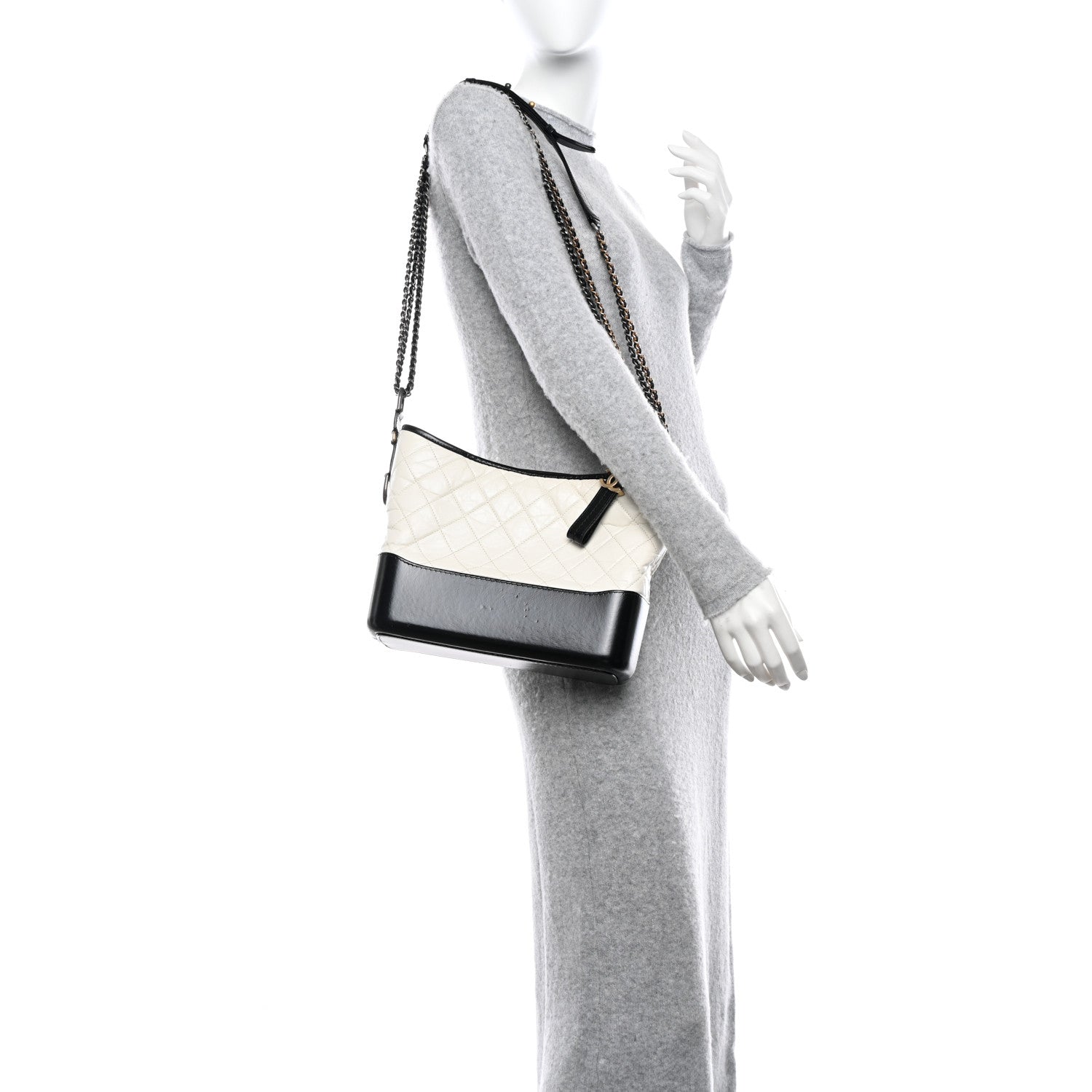Chanel Aged Calfskin Quilted Medium Gabrielle Hobo Black White 2 of 11