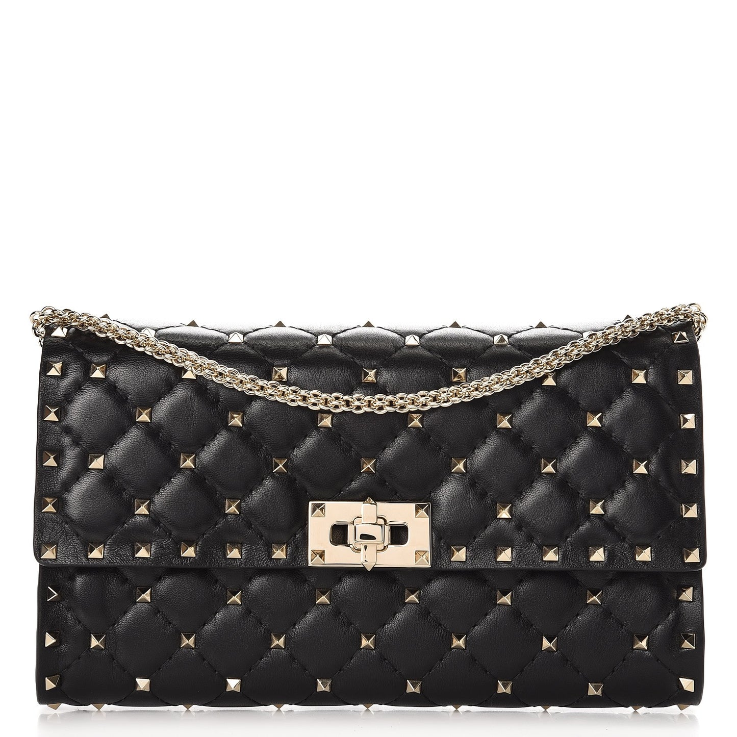 Lambskin Rockstud Spike Wallet on Chain Black